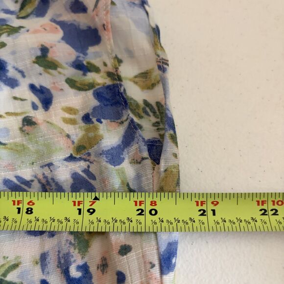 LC Lauren Conrad Blouse Women's Medium Floral Round Neck Sheer Short Sleeve - Picture 8 of 8